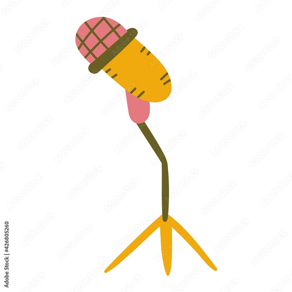 Microphone for recording music or podcast show. Vector doodle illustration isolated on white background
