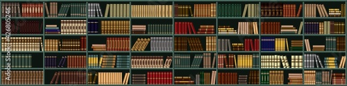 Vector background from books. Bookshelf. Large bookcase in the library, shop with many different books.