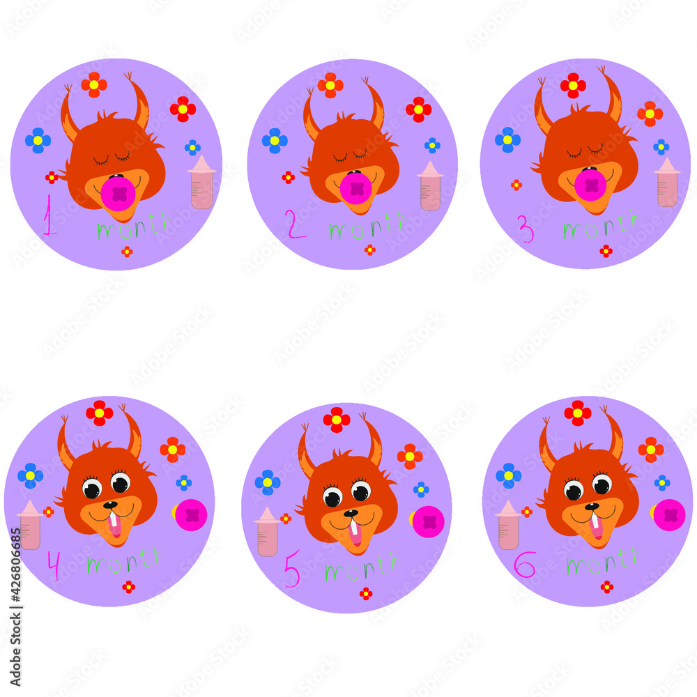 Fototapeta premium Stickers. Sets for small children For photos and monthly markings. one to six. Girl.