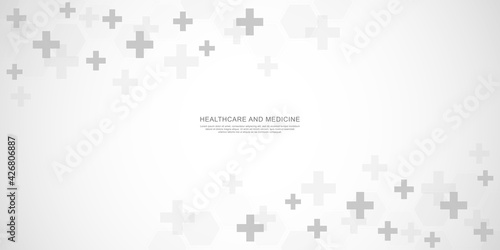 Vector illustration of a medical background with hexagons and crosses. Concepts and ideas for healthcare and medicine design