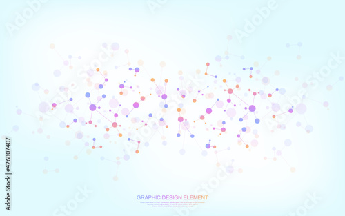 Vector illustration of molecular structure and genetic engineering, molecules DNA, neural network, scientific research. Abstract background for innovation technology, science, healthcare, and medicine