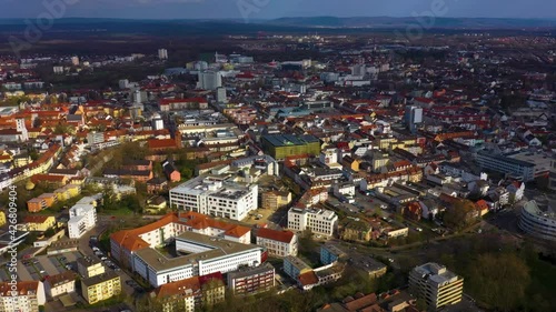 Aerial view of the city Hanau in Germany, hesse on an early spring day photo