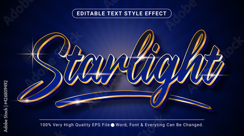 Starlight text, shiny royal blue golden style editable text effect photo