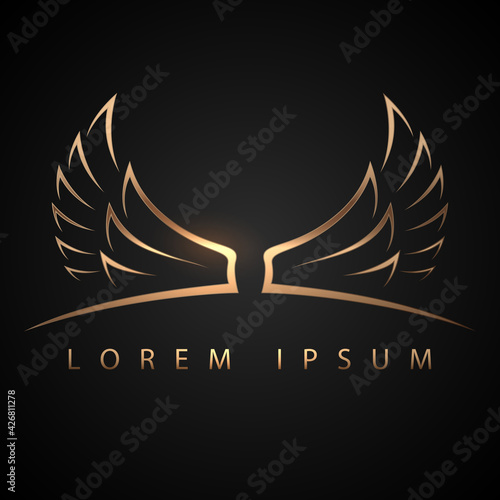 Gold wings logo template on black background