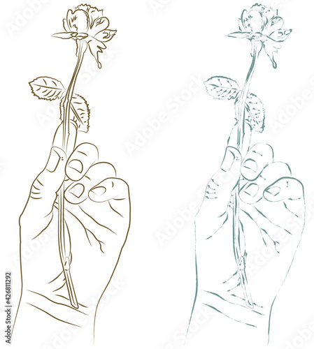 一輪の薔薇を持った手のイラスト【2種類】
