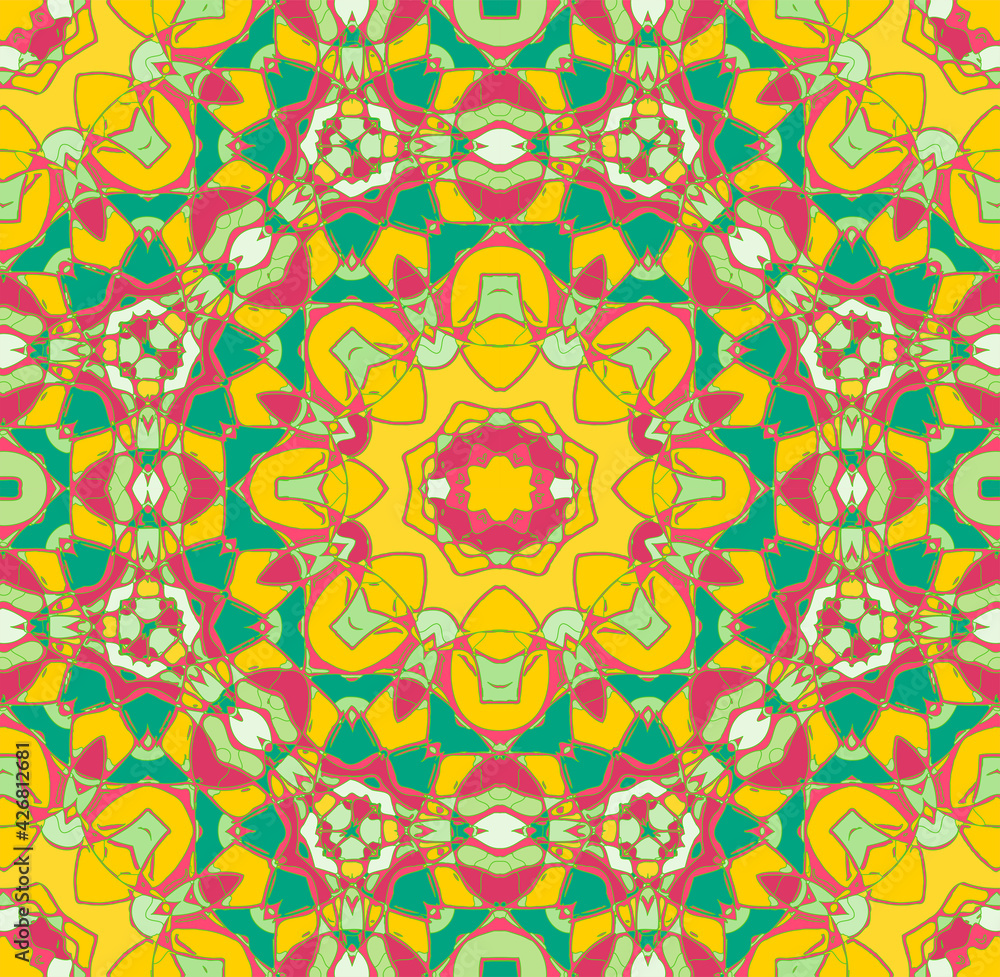 Fabric Seamless Pattern.  Summer or Spring Mosaic Background.