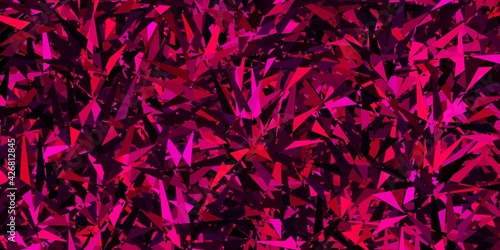 Dark Pink vector background with triangles.