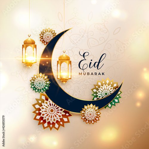 realistic eid mubarak greeting design