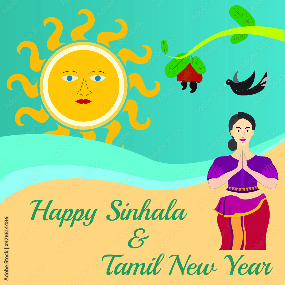 Creative Sinhala And Tamil New Year Vector Post Design Stock Vector