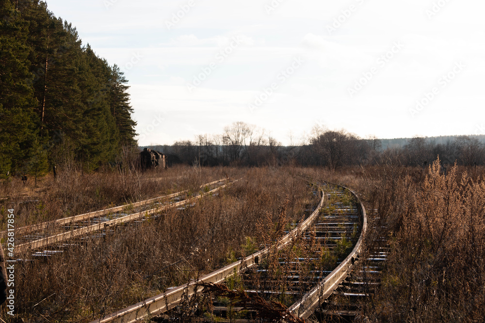 abandoned rails on the field
