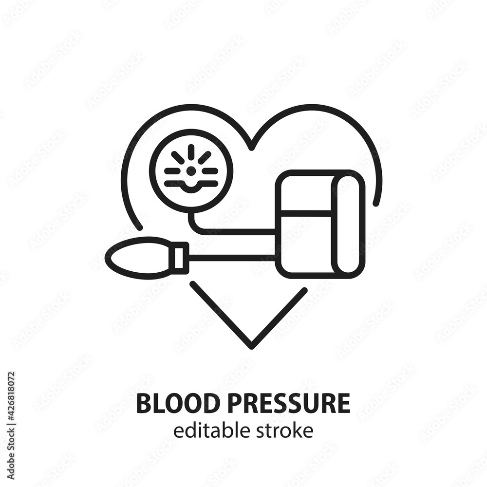 Blood pressure line icon. Vector sign of heart health. Editable stroke. Blood pressure line icon. Vector sign of heart health. Editable stroke.