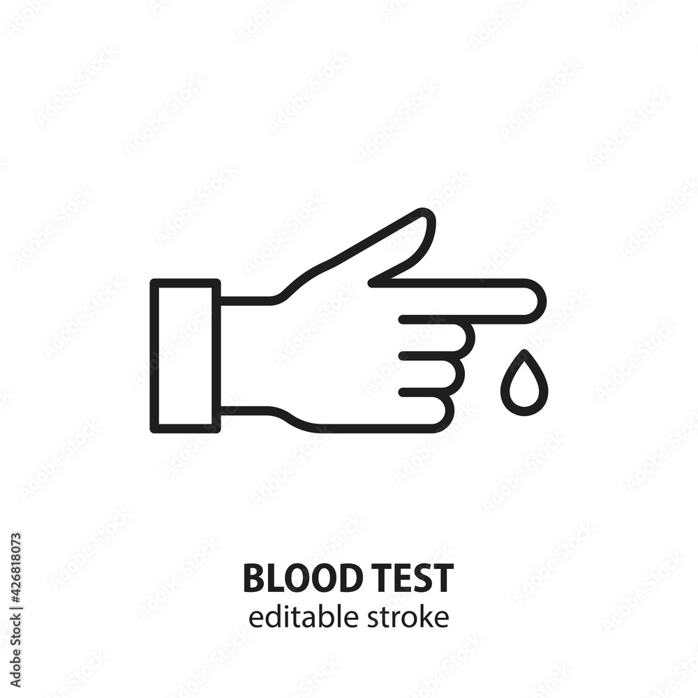 Blood test line icon. Vector sign of health diagnostics. Editable stroke. Blood test line icon. Vector sign of health diagnostics. Editable stroke.