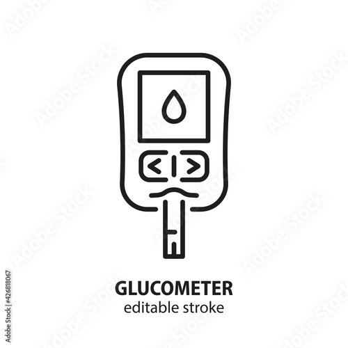Glucometer line icon. Vector sign of diabetes control. Editable stroke.