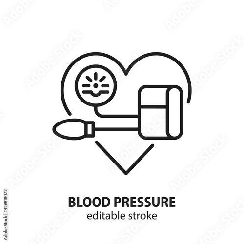 Blood pressure line icon. Vector sign of heart health. Editable stroke.