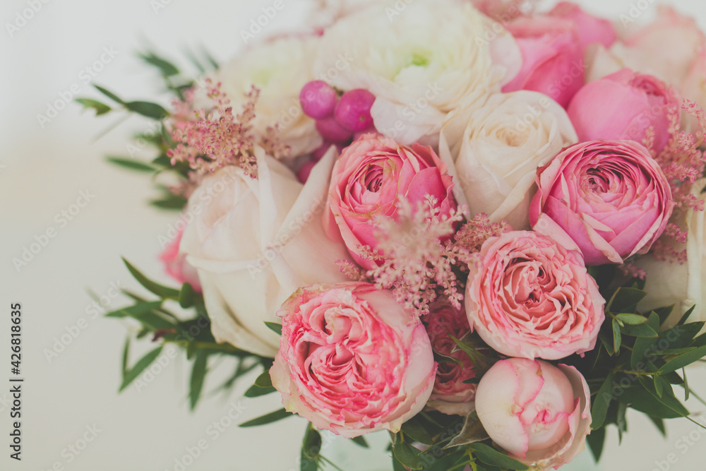 Roses and ranunculus flowers bouquet close up Roses and ranunculus flowers bouquet close up