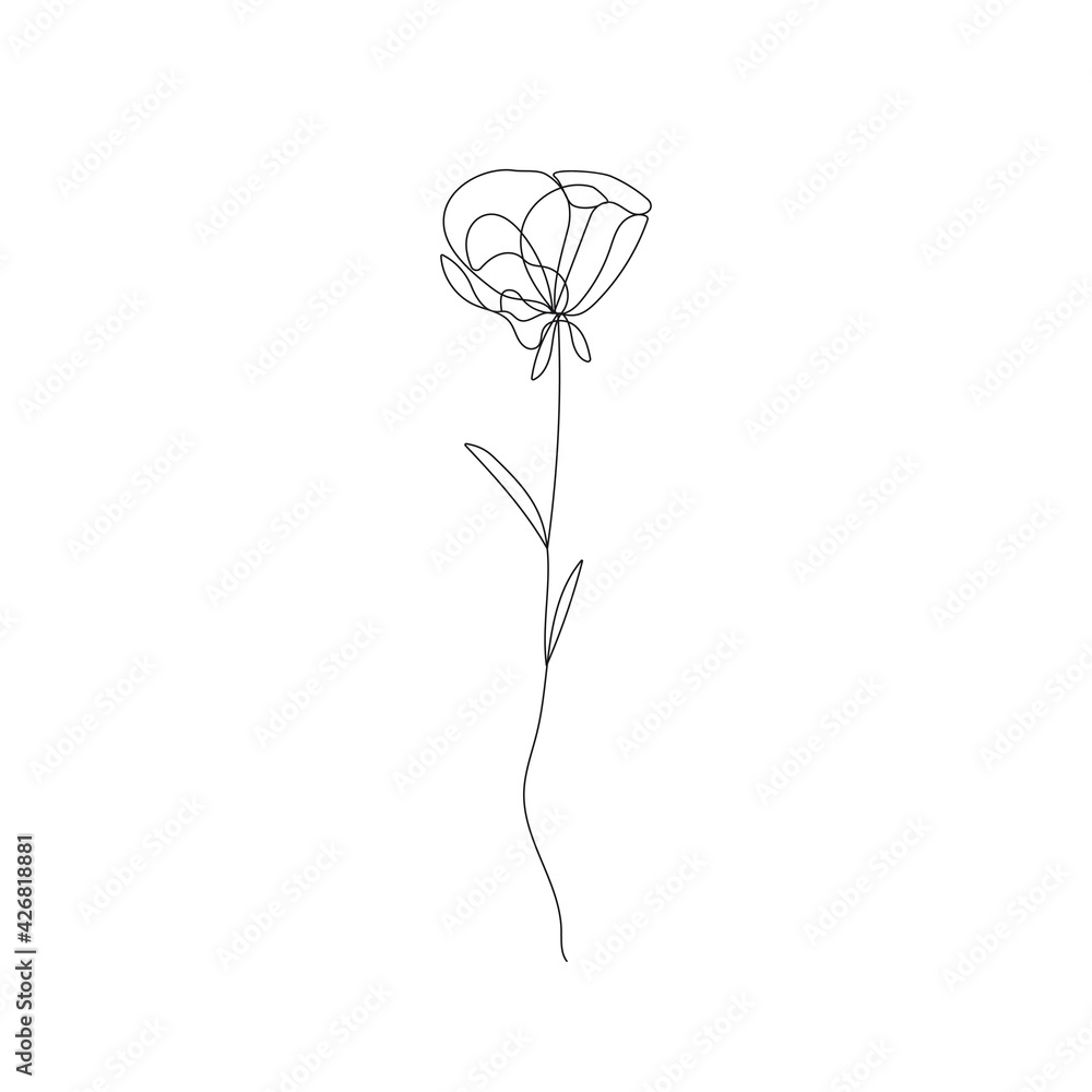 Fototapeta One Line Flower Design. Hand Drawn Minimalism Style of Simple Flower Line Art Drawing. Vector EPS 10