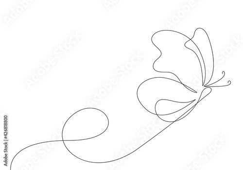 Butterfly Continuous One Line Drawing. Simple Butterfly One Line Drawing. Minimalist Contour Illustration. Vector EPS 10.