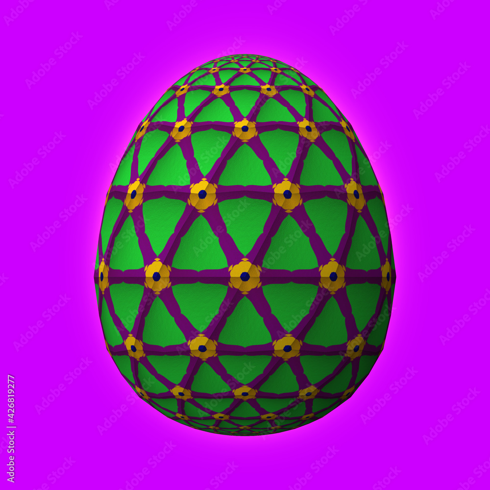 Happy Easter, Artfully designed and colorful 3D easter egg, 3D illustration on purple background Happy Easter, Artfully designed and colorful 3D easter egg, 3D illustration on purple background