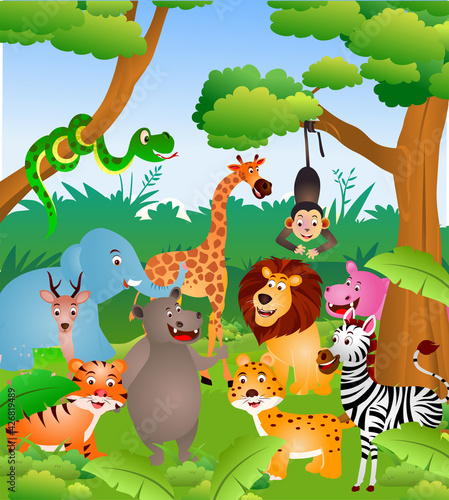 Forest animals cartoon background #426819489