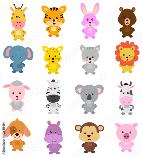 Cute cartoon animals set