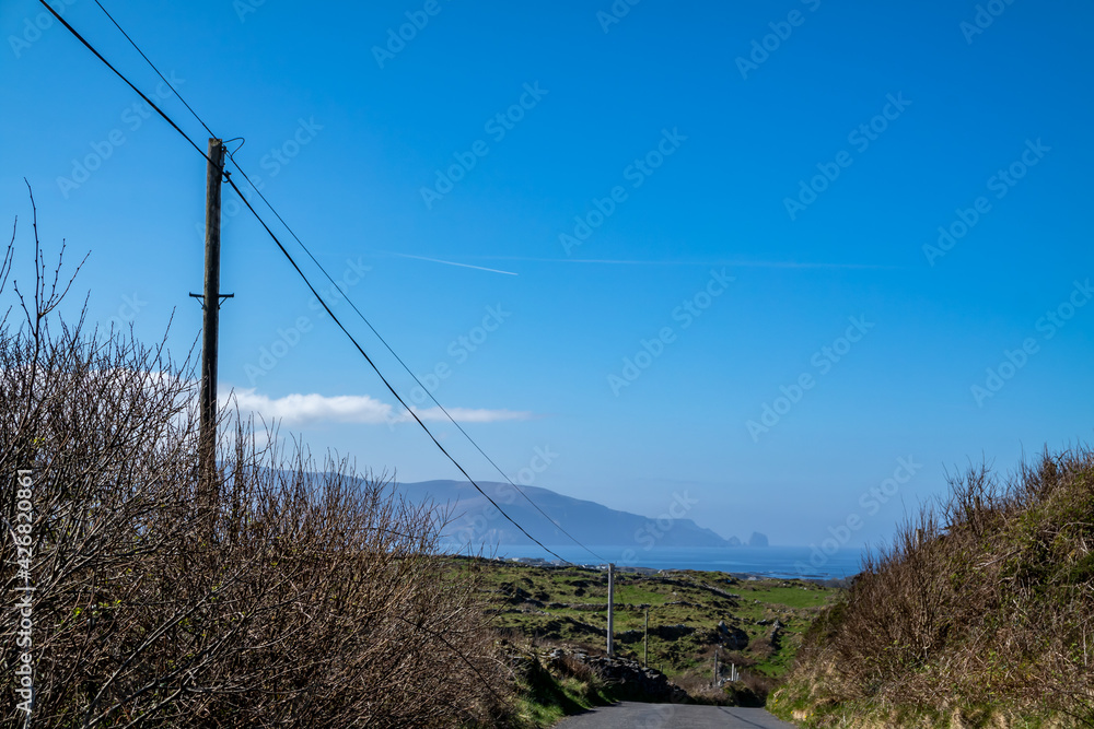 Utility Pole and lines for transmission of electricity and communication to dwellings in rural Ireland Utility Pole and lines for transmission of electricity and communication to dwellings in rural Ireland