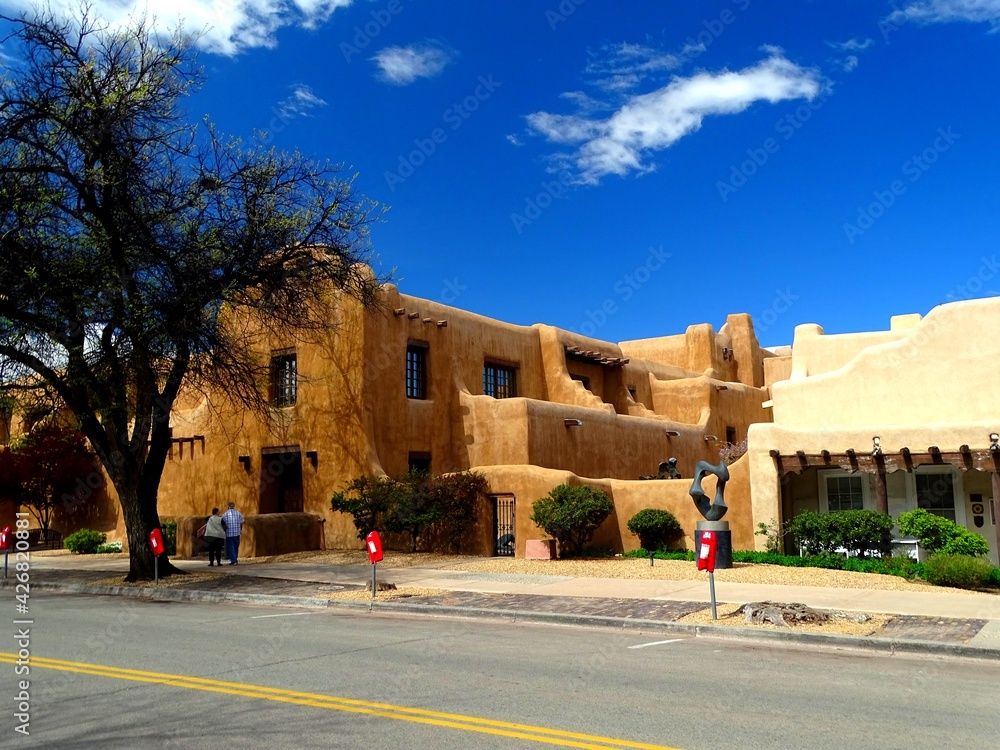 Fototapeta premium North America, United States, New Mexico, Santa Fe, adobe brick facade