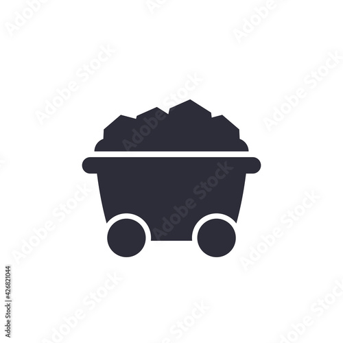 minecart icon, mine wagon with coal