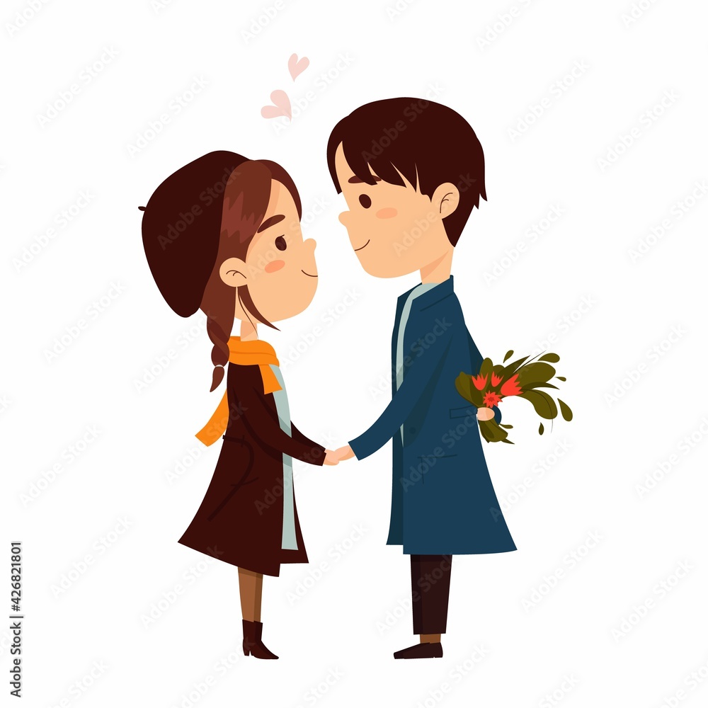 Valentine's Day. People together, hearts, postcard. Template for stickers, congratulations, invitations. Vector illustration Valentine's Day. People together, hearts, postcard. Template for stickers, congratulations, invitations. Vector illustration