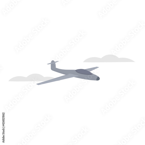 Glider plane. Airplane flying in the clouds, vector illustration