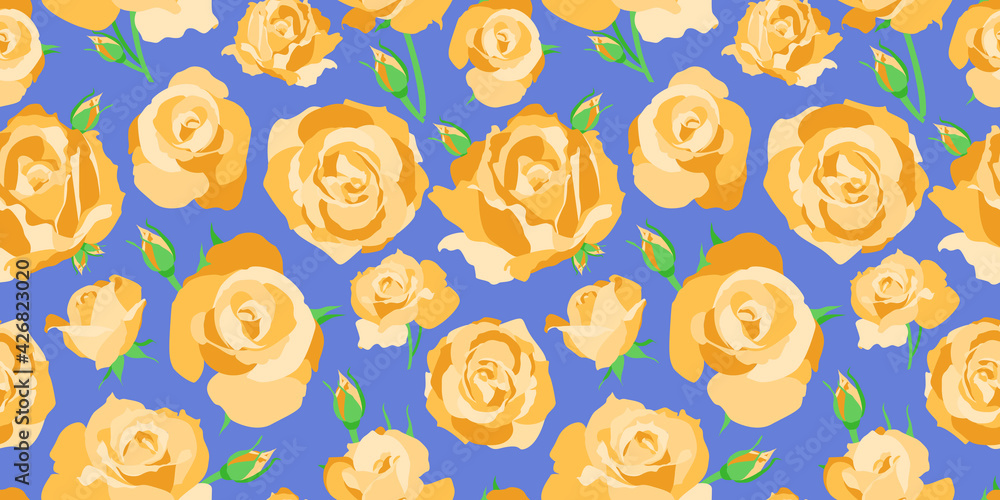 Seamless pattern with vector Yellow rose on grey background. Ornament for textile, scrapbook, home decor, fabric Seamless pattern with vector Yellow rose on grey background. Ornament for textile, scrapbook, home decor, fabric