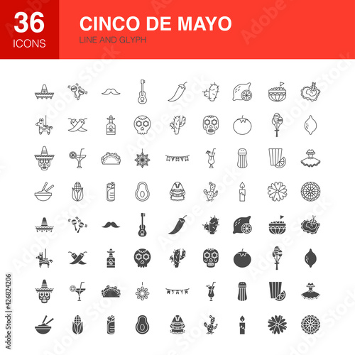 Cinco de Mayo Line Web Glyph Icons