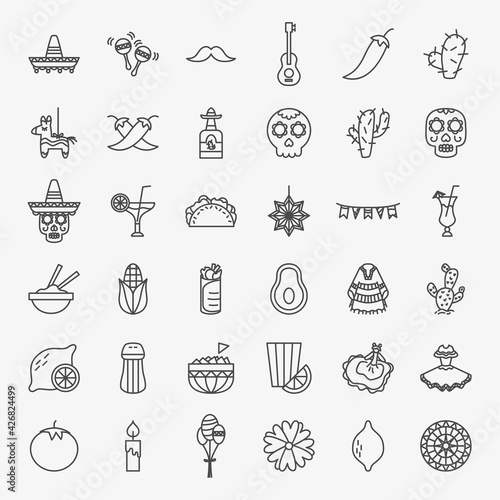 Cinco de Mayo Line Icons Set