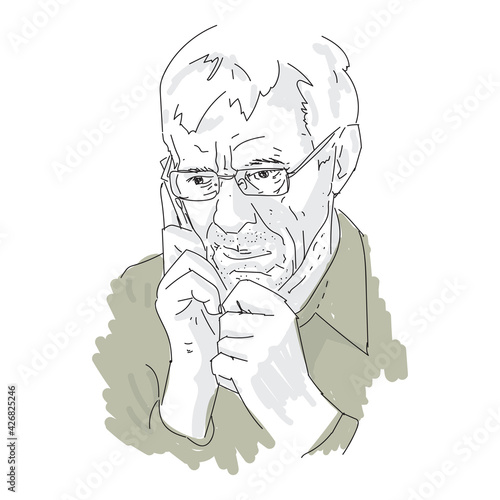 Vector illustration of an elderly man talking on the phone