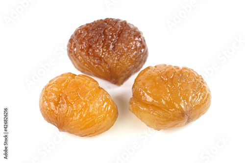 Delicious Turkish candied chestnut  ( Kestane Sekeri ) or marron glace. Isolated on white background.