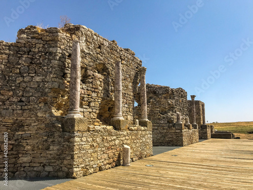 Casas de Reina, spain; 09 03 2019: These are the ruins of the Roman theater of Regina south of Badajoz..