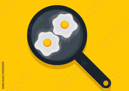 illustration of a frying pan cooked beef eye egg on a bright yellow background