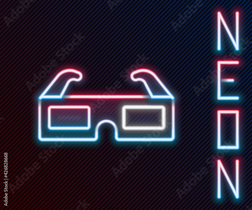 Glowing neon line 3D cinema glasses icon isolated on black background. Colorful outline concept. Vector Illustration