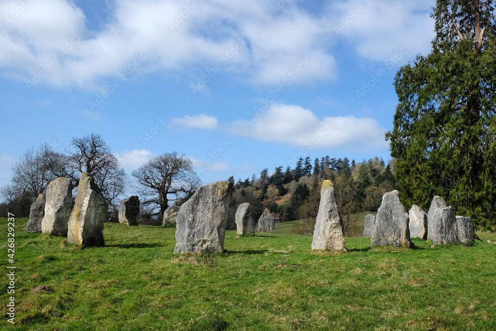 The Dragonstones stone circle on the lower slopes of Hascombe Hill, Surrey, UK