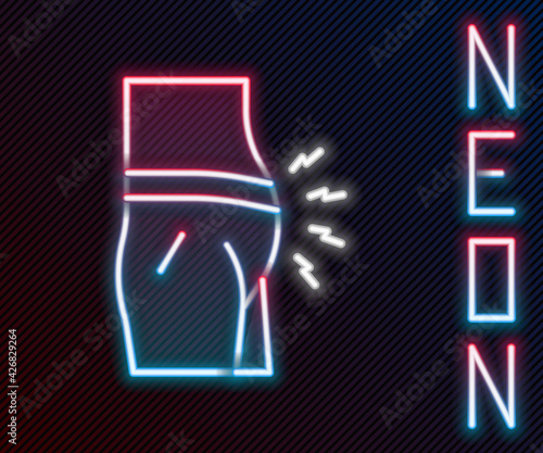 Glowing neon line Abdominal bloating icon isolated on black background. Constipation or diarrhea. Colorful outline concept. Vector