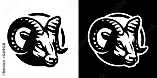 Ram head, logo. On a light and dark background. Vector illustration.