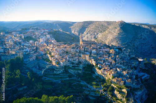 Aerial high up view image charming small Bocairent village. Vall d'Albaida in the Valencian Community, Spain. © Fotografia Juan Reig
