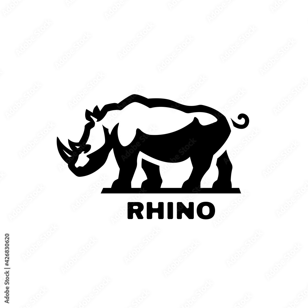 Rhino symbol, logo. Black White style. Vector illustration.