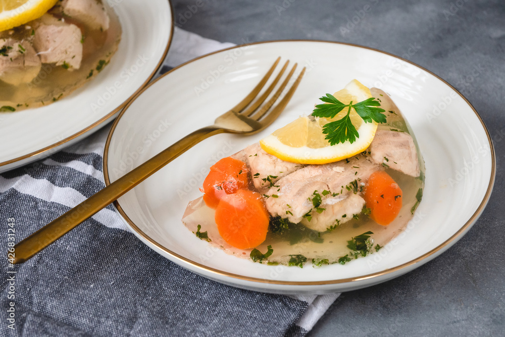 Fish in aspic with vegetables. Fish in jelly. Fish with gelatin. Fish in aspic with vegetables. Fish in jelly. Fish with gelatin.