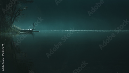 Fishing on mystical lake, horror