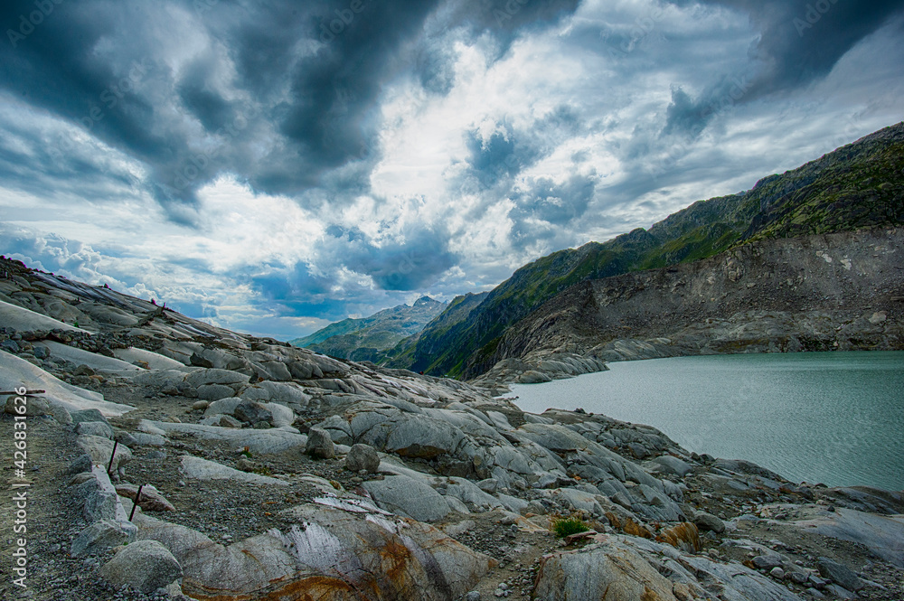 Obraz premium Rhone Gletscher & Rhonetal in der Schweiz