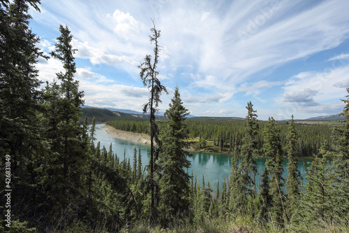 View on Yukon Kuskokwim Delta river near Wolf creek campground, Yukon, Canada photo