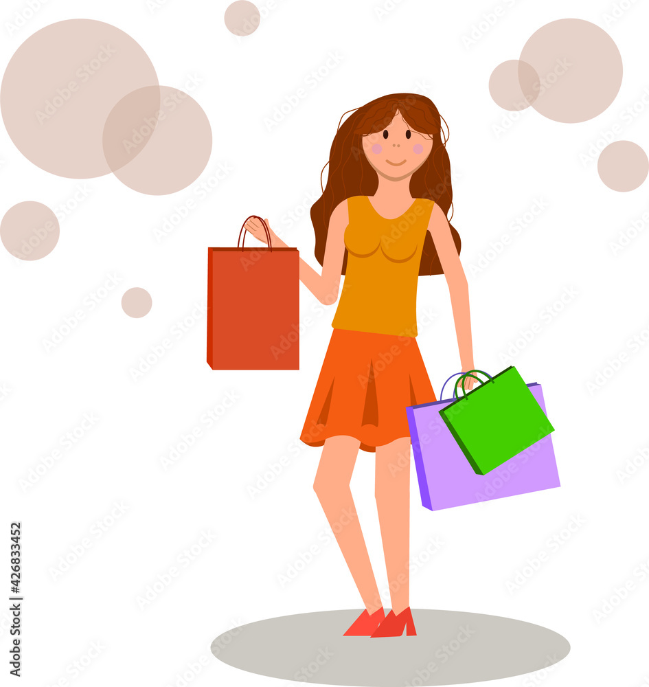 young girl with shopping bags