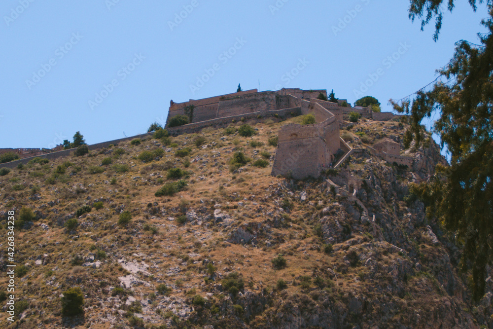 Ancient historical Fortress of Palamidi built on a hill in Nafplion, Greece