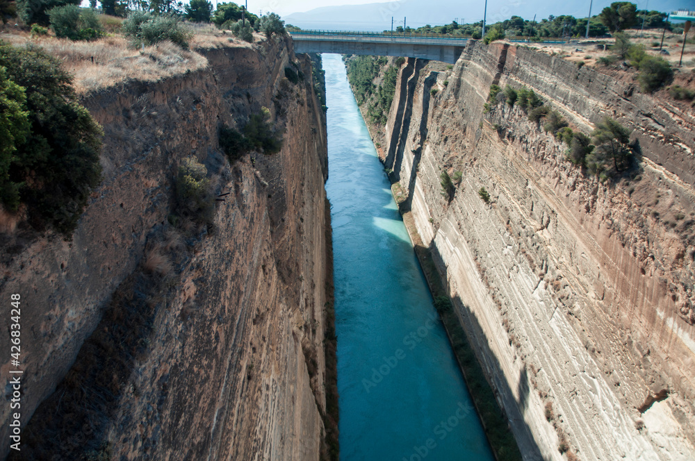 Long narrow Corinth Canal connecting the Corinth Gulf with the Saronic Gulf in Greece Long narrow Corinth Canal connecting the Corinth Gulf with the Saronic Gulf in Greece