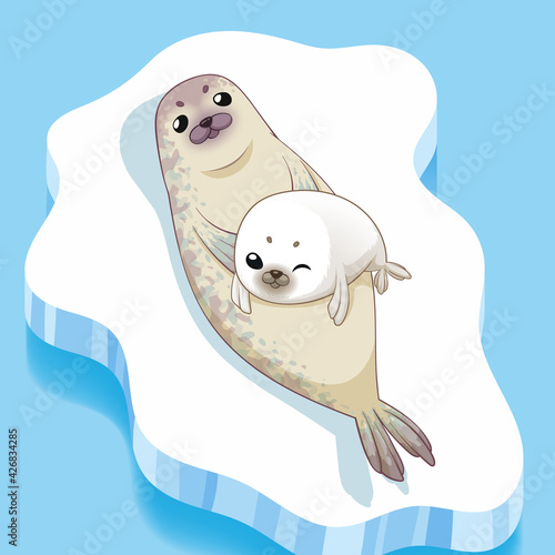 Cute seals family cartoon character design. vector Illustration.